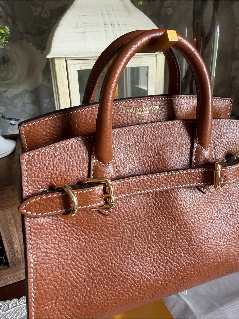 NWOT Fairfax & Favor Town and Country Tan Micro Top Handle Leather Bag Purse - Picture 2 of 10